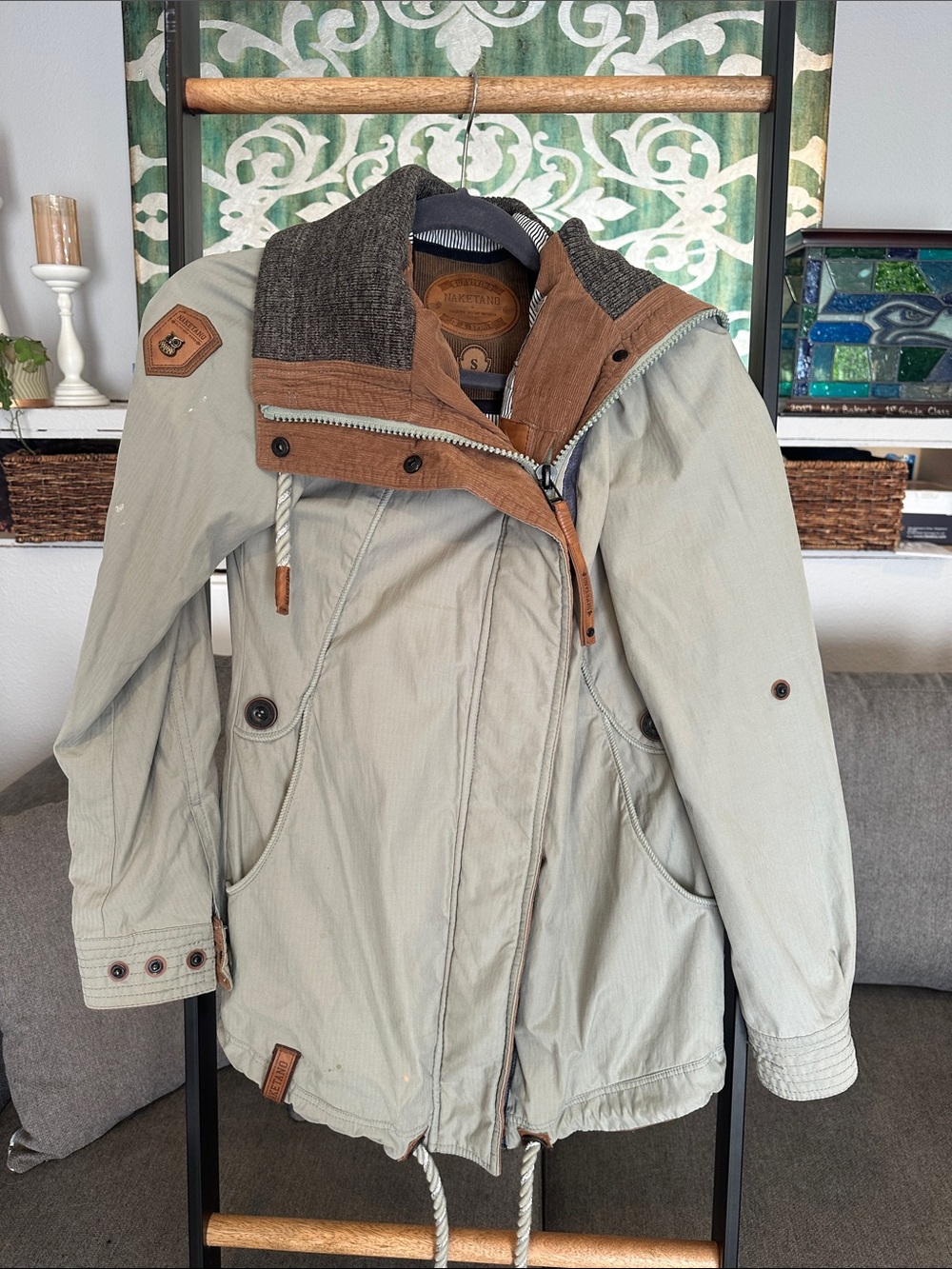 Women’s Two-Tone Utility Jacket - Light Sage with Brown Trim